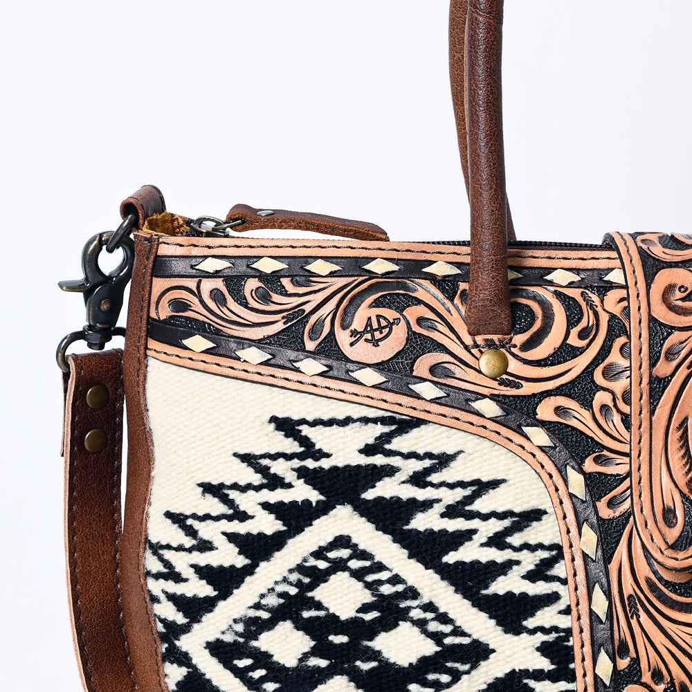 ADBG1084 American Darling Hand-Woven Saddle Blanket Tote Bag with Tooled Leather Accents