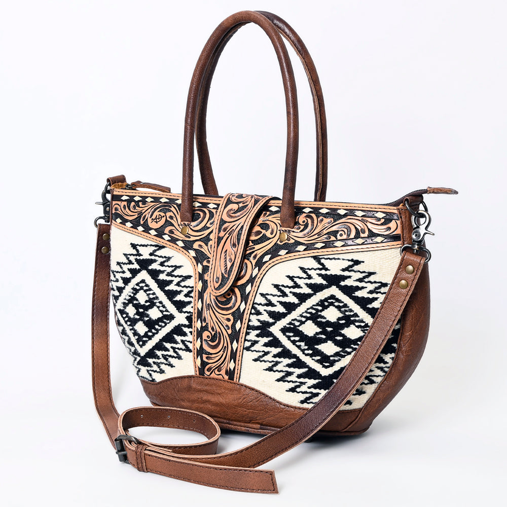 ADBG1084 American Darling Hand-Woven Saddle Blanket Tote Bag with Tooled Leather Accents