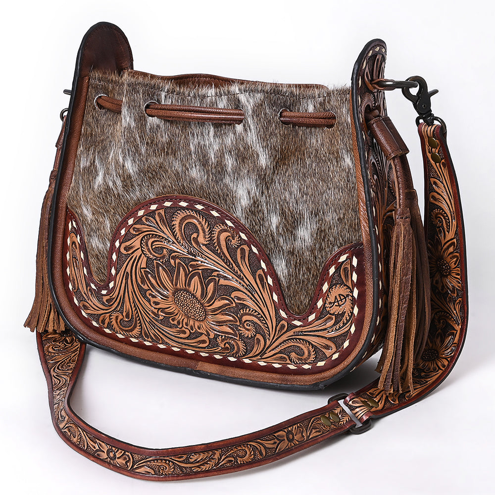 ADBG1144 American Darling Hair-On Cowhide & Tooled Leather Hobo Bag | Western Purse