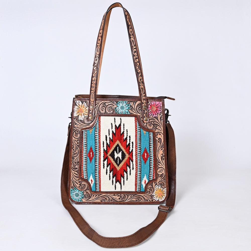 ADBG1149 American Darling Saddle Blanket & Tooled Leather Tote | Western Purse