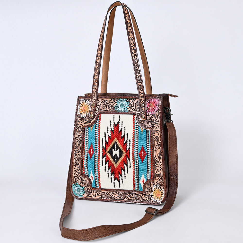 ADBG1149 American Darling Saddle Blanket & Tooled Leather Tote | Western Purse