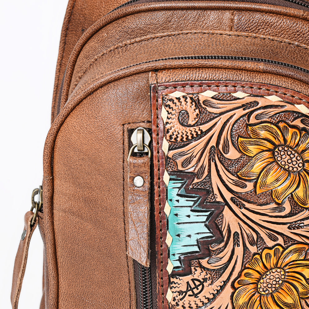 ADBG1153 American Darling Tooled Leather Sling Bag | Floral Carved Western Backpack