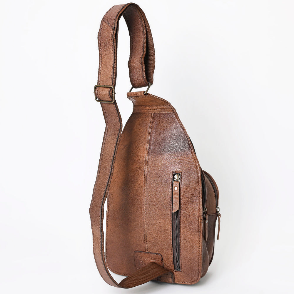 ADBG1153 American Darling Tooled Leather Sling Bag | Floral Carved Western Backpack