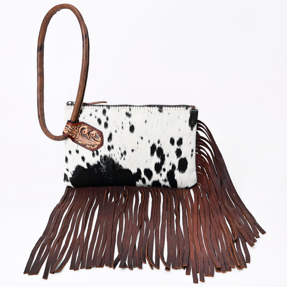 ADBG1155 American Darling Cowhide Fringe Wristlet Bag | Western Leather Clutch