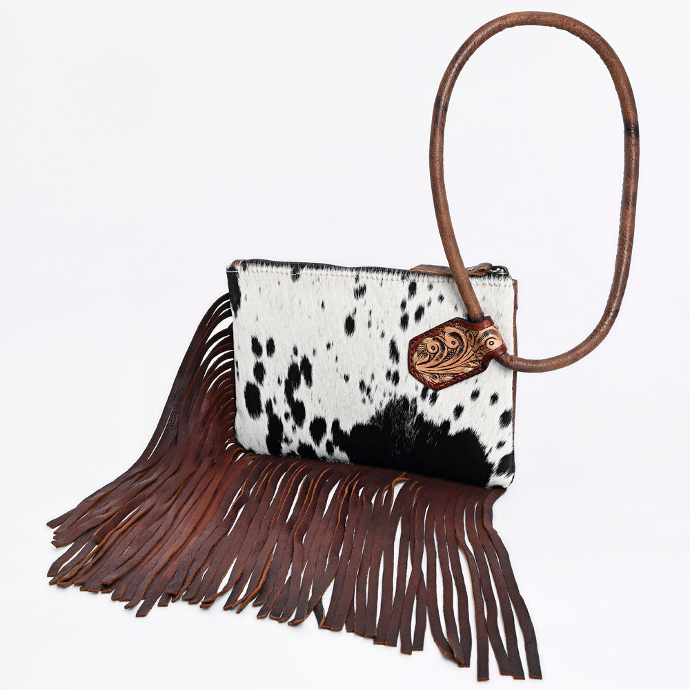 ADBG1155 American Darling Cowhide Fringe Wristlet Bag | Western Leather Clutch