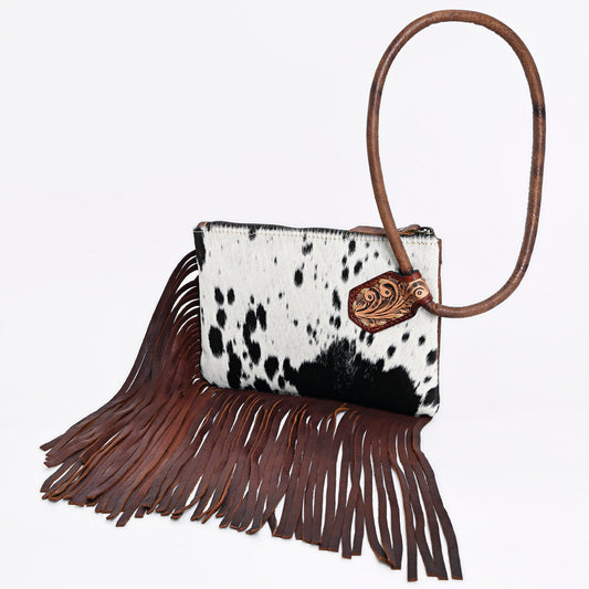 ADBG1155 American Darling Cowhide Fringe Wristlet Bag -Western Leather Clutch