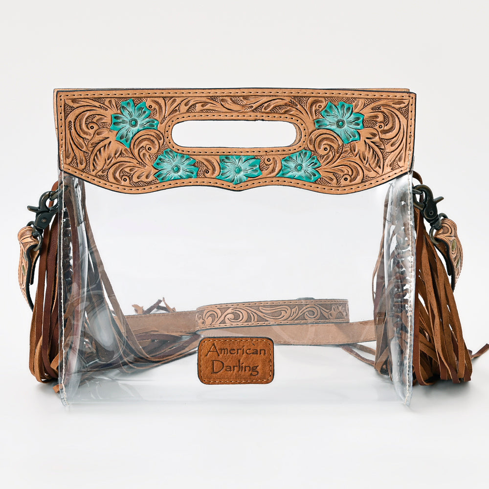 ADBG1163 American Darling Tooled Clear Bag with Fringe | Floral Crossbody Bag