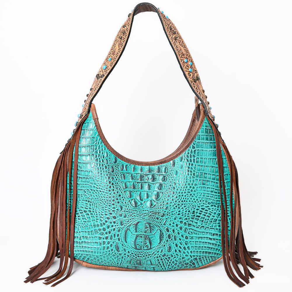 ADBG1164 American Darling Crocodile Embossed Hobo Bag | Western Fringe Handbag Genuine Leather