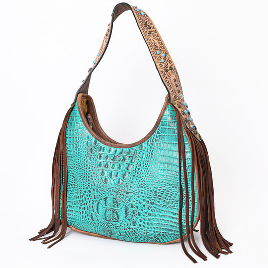 ADBG1164 American Darling Crocodile Embossed Hobo Bag | Western Fringe Handbag Genuine Leather