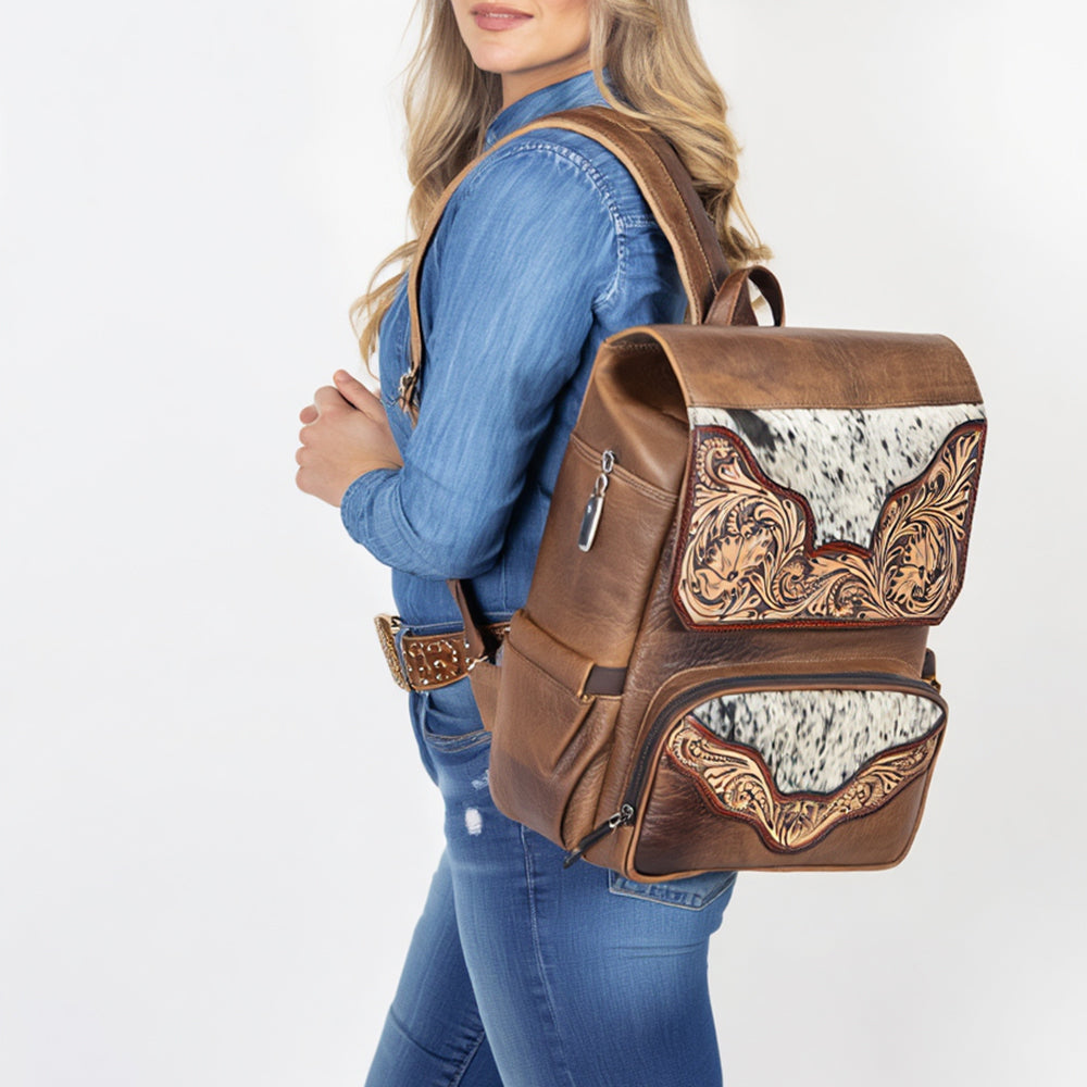 ADBG1165 American Darling Cowhide & Hand Tooled Leather Backpack | Western Travel Bag