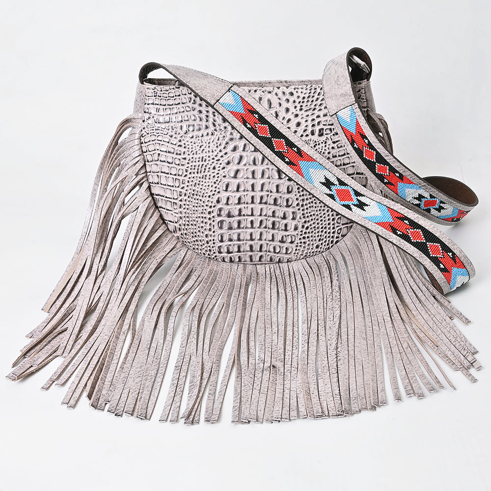 ADBG1168 American Darling Crocodile Embossed Fringe Crossbody | Western Beaded Strap Bag