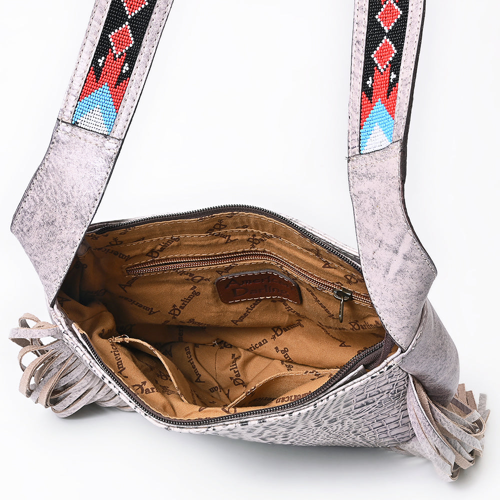 ADBG1168 American Darling Crocodile Embossed Fringe Crossbody | Western Beaded Strap Bag