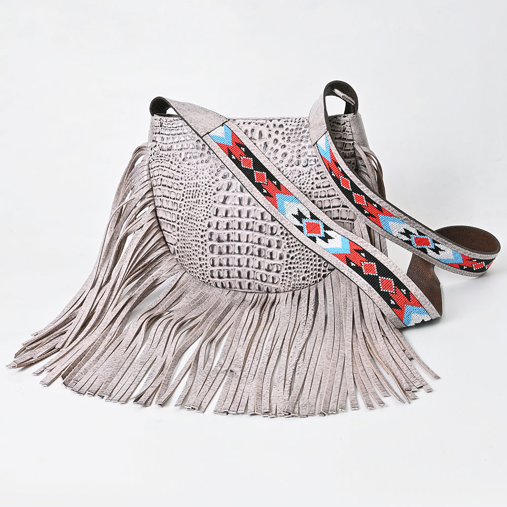ADBG1168 American Darling Crocodile Embossed Fringe Crossbody | Western Beaded Strap Bag