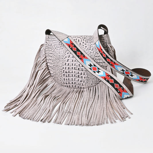 ADBG1168 American Darling Crocodile Embossed Fringe Crossbody | Western Beaded Strap Bag