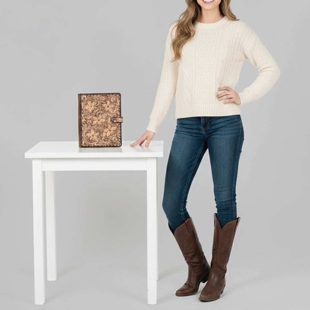 ADBG1170 American Darling Hand Tooled Leather Portfolio | Western Floral Sleeve