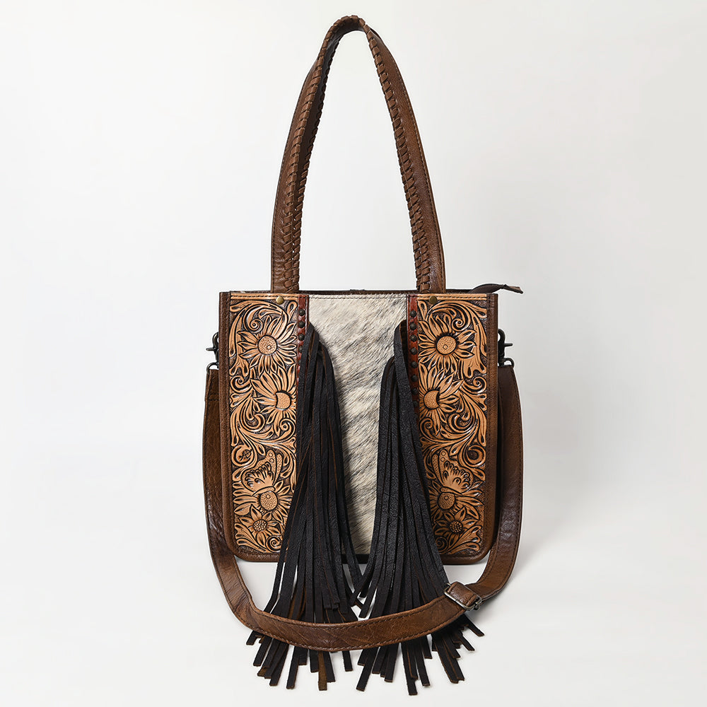 ADBG1171 American Darling Cowhide Tote Bag | Tooled Leather Fringe Handbag