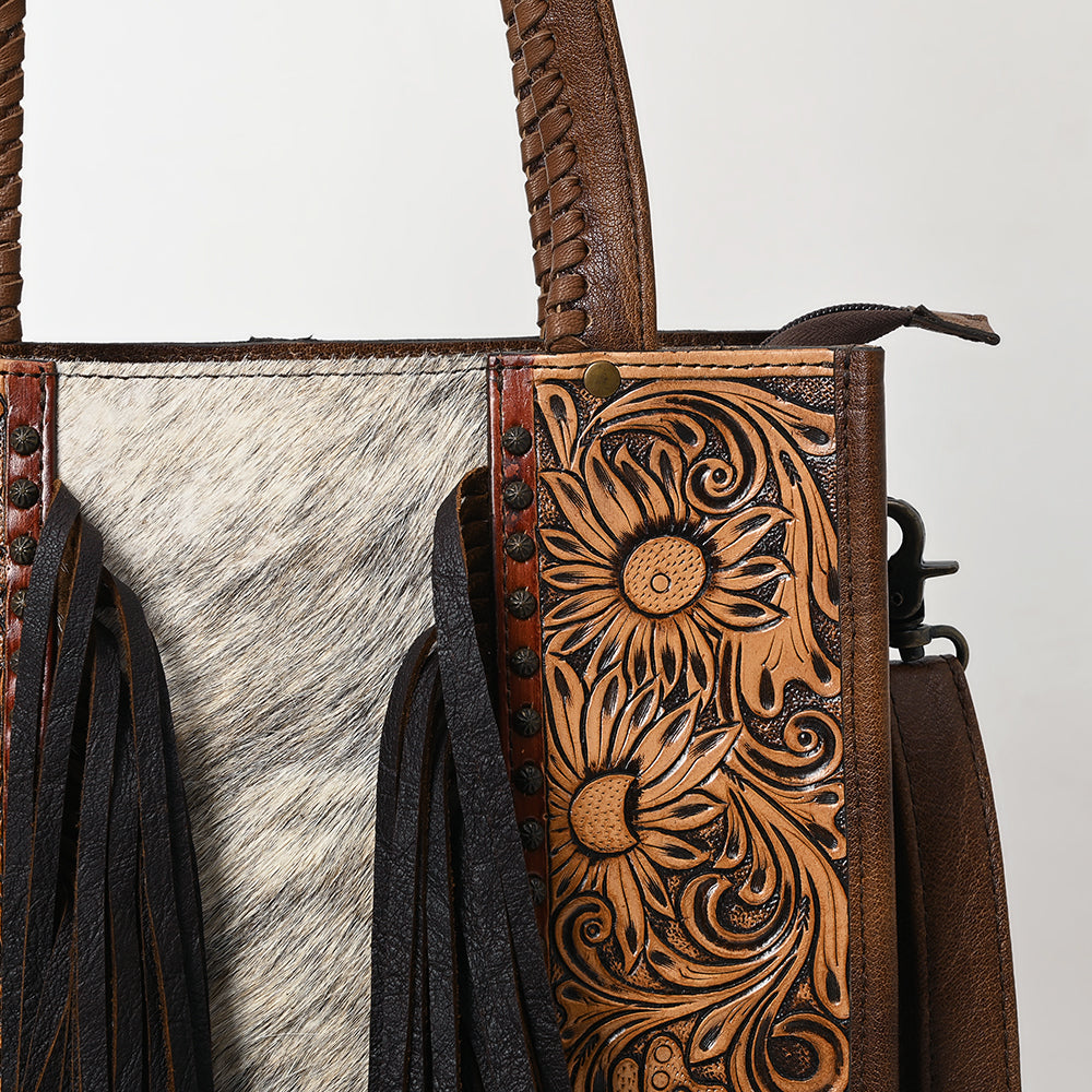 ADBG1171 American Darling Cowhide Tote Bag | Tooled Leather Fringe Handbag