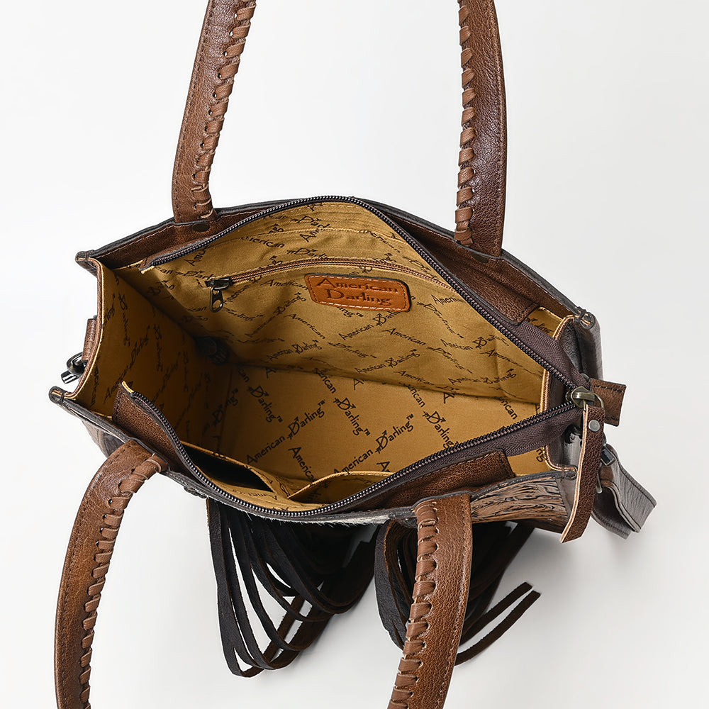 ADBG1171 American Darling Cowhide Tote Bag | Tooled Leather Fringe Handbag