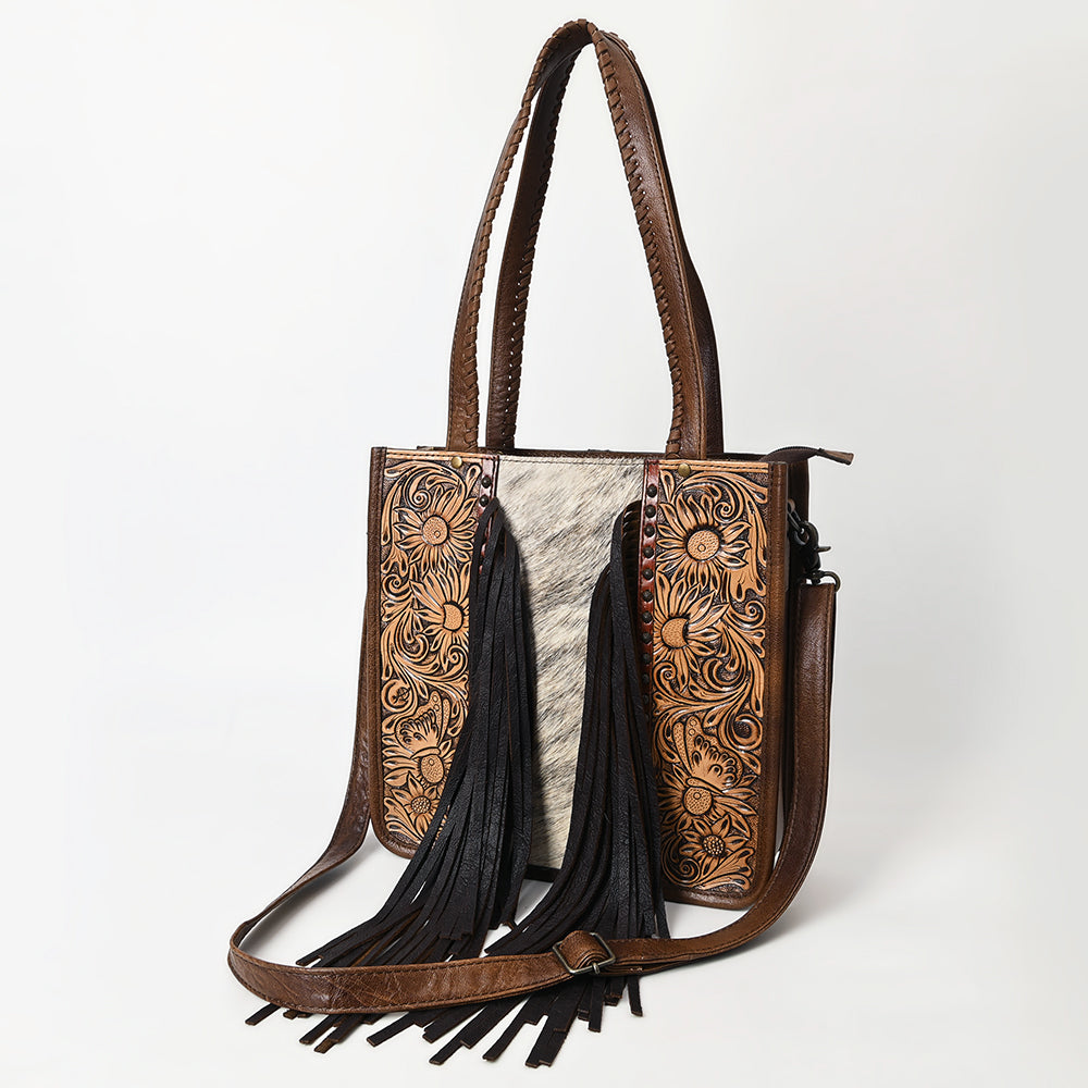 ADBG1171 American Darling Cowhide Tote Bag | Tooled Leather Fringe Handbag