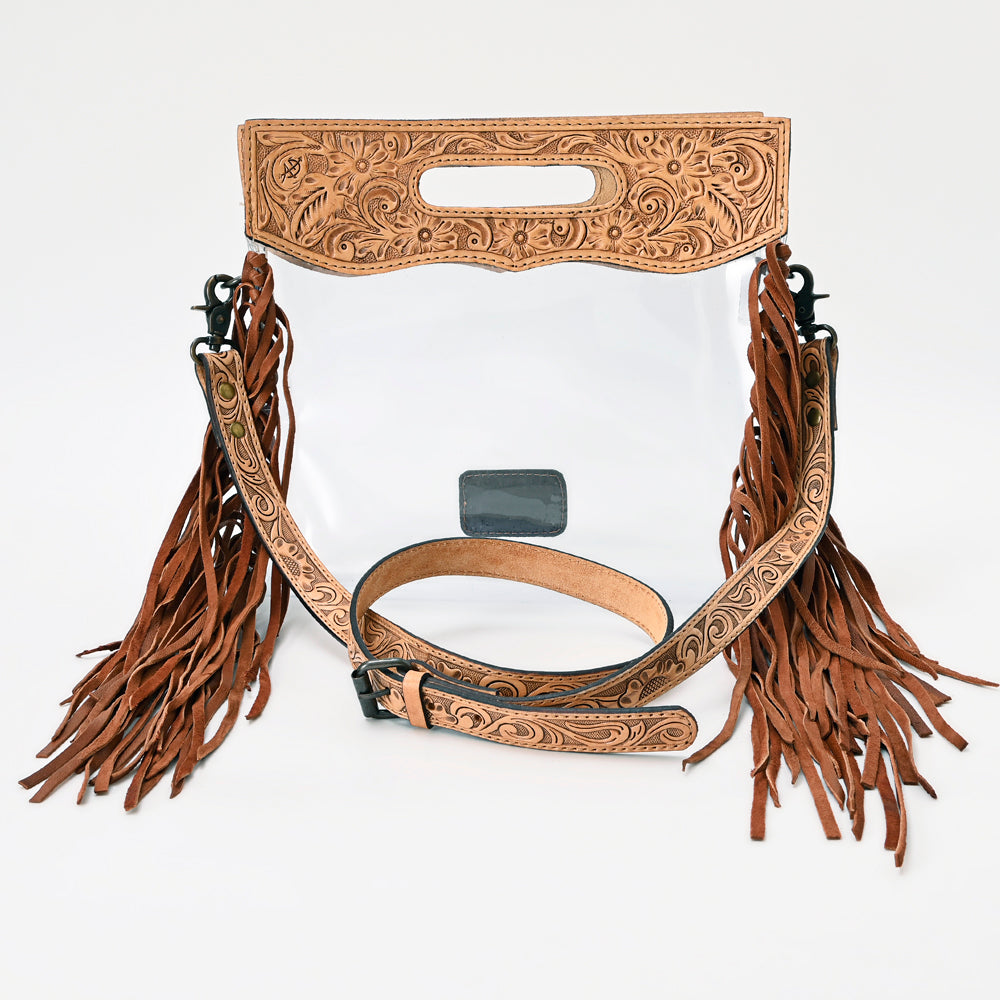 ADBG1172 American Darling Tooled Leather Clear Bag | Fringe Crossbody Purse