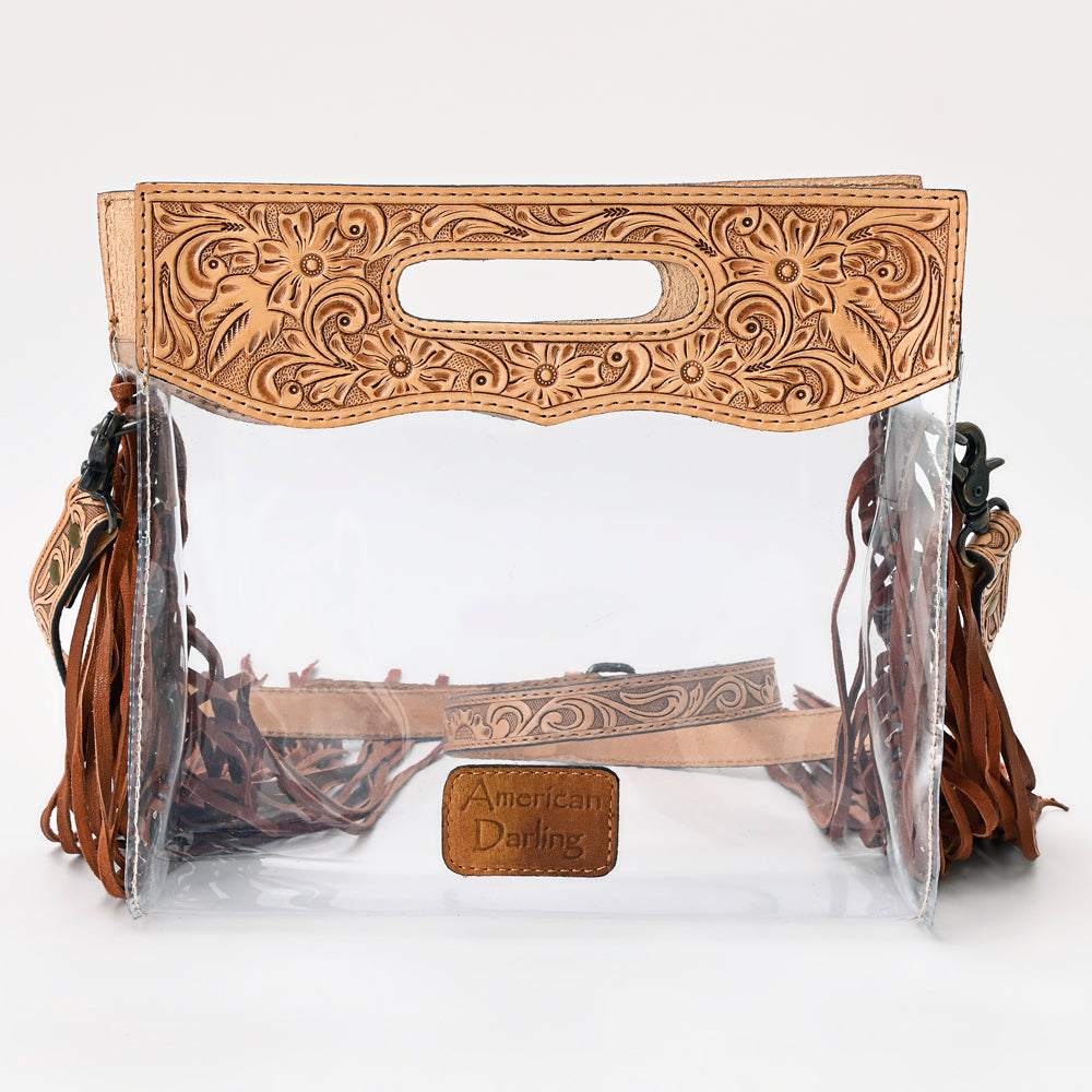 ADBG1172 American Darling Tooled Leather Clear Bag | Fringe Crossbody Purse