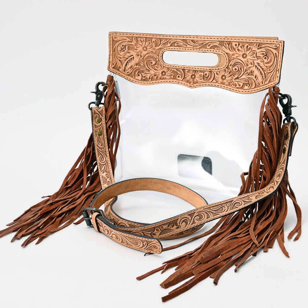 ADBG1172 American Darling Tooled Leather Clear Bag | Fringe Crossbody Purse
