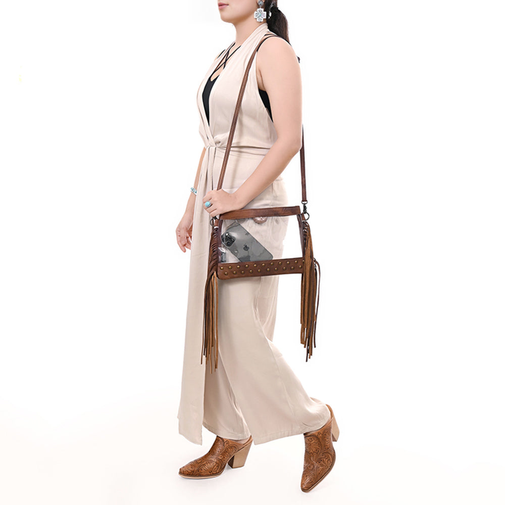 ADBG1174 American Darling Leather Fringe Clear Crossbody -Western Stadium Bag