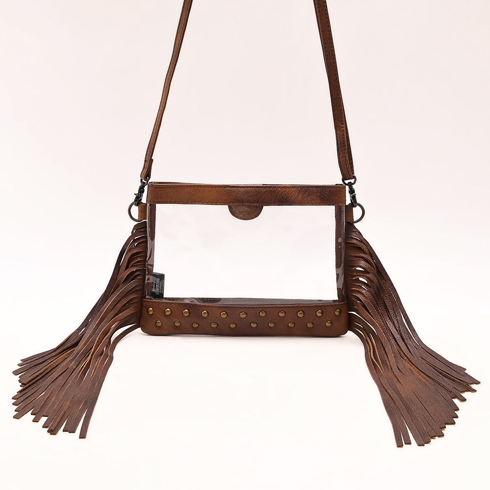 ADBG1174 American Darling Leather Fringe Clear Crossbody -Western Stadium Bag
