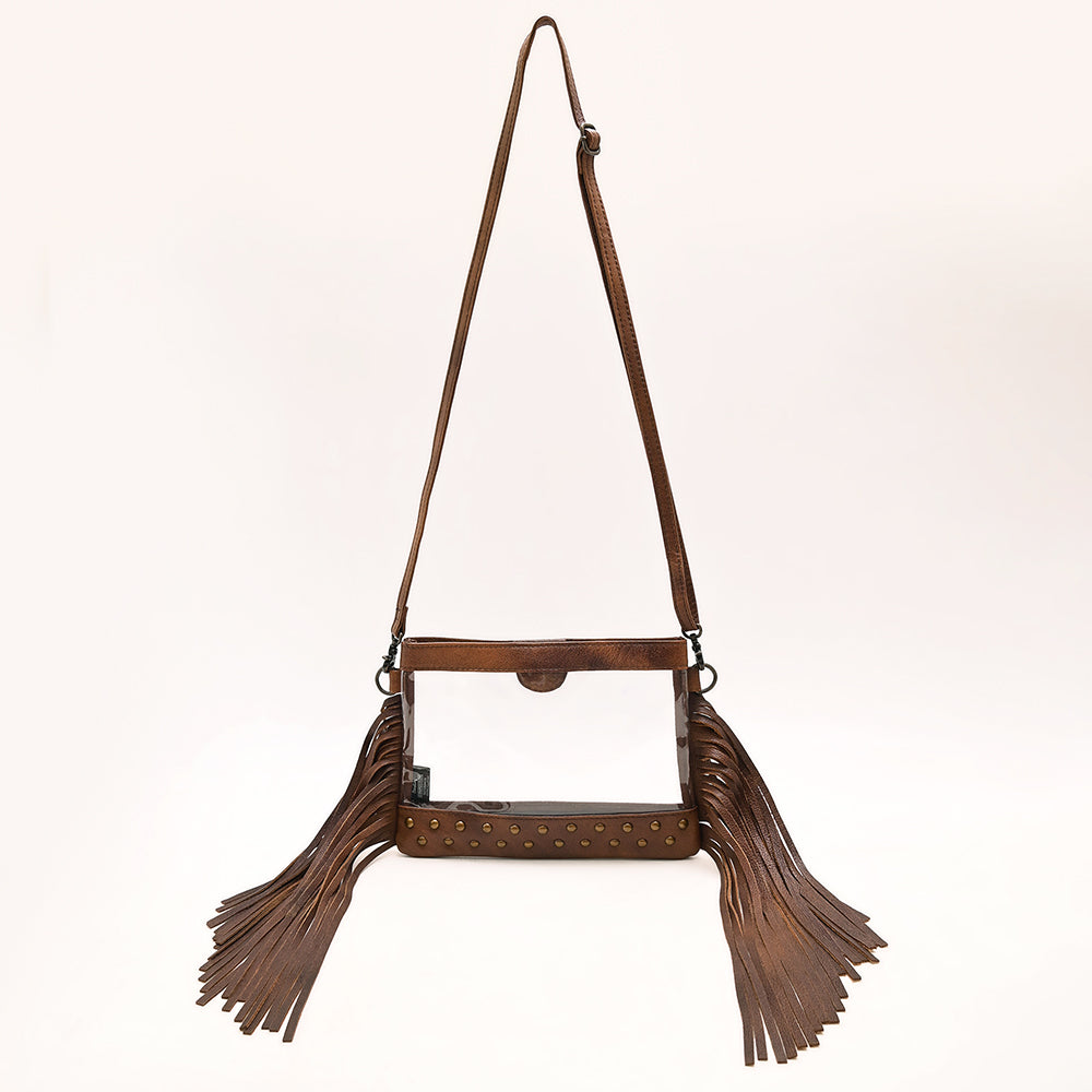 ADBG1174 American Darling Leather Fringe Clear Crossbody -Western Stadium Bag