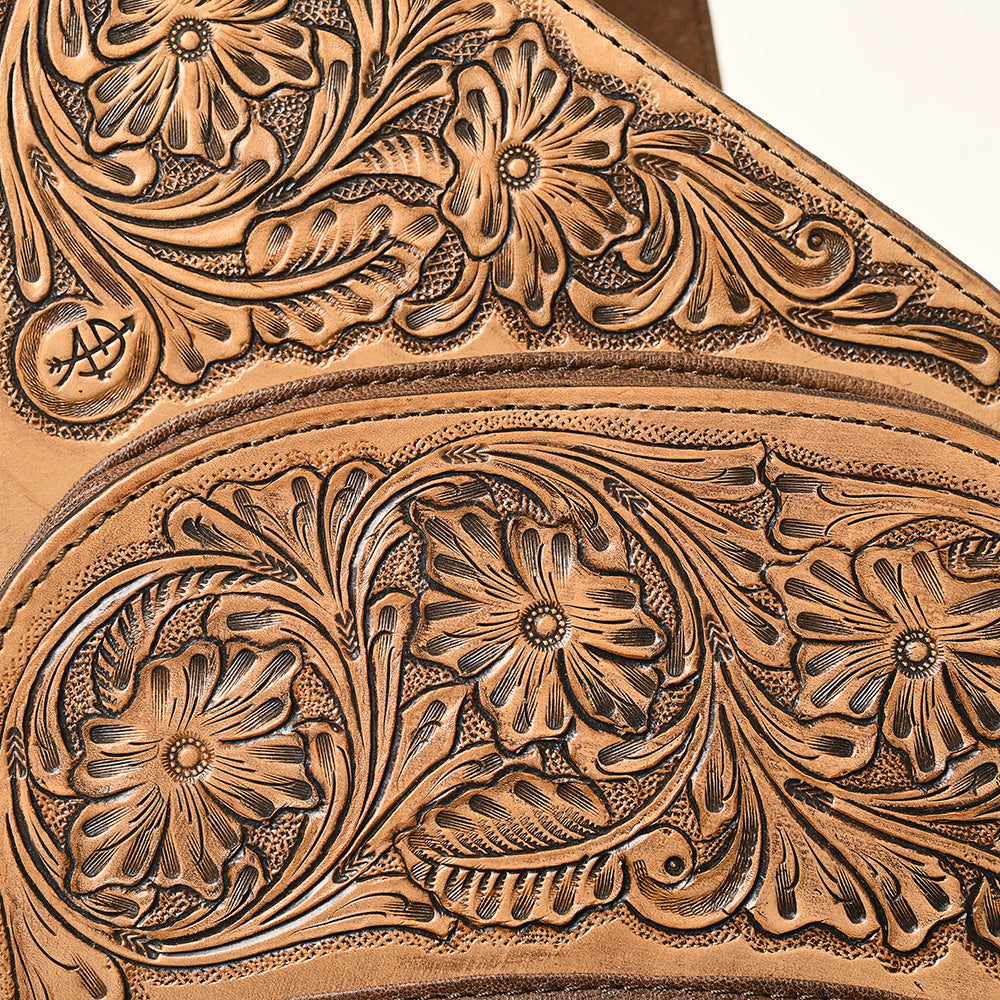 ADBG1176 American Darling Hand-Tooled Leather Sling Bag | Floral Carved Multi-Pocket Backpack