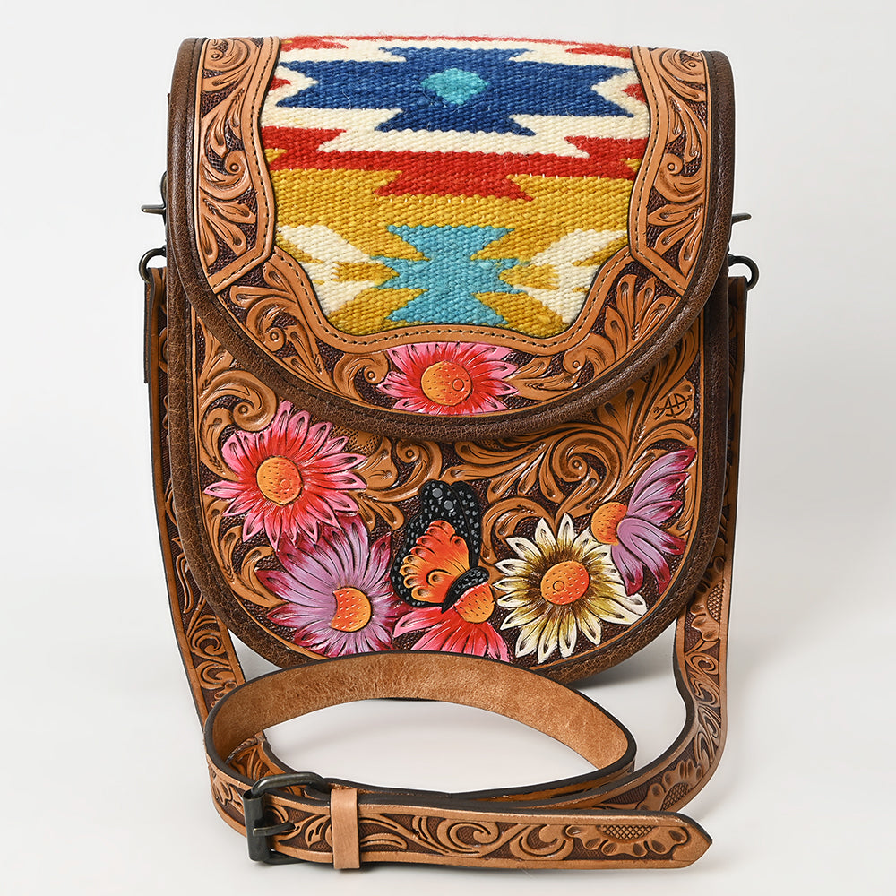 ADBG1177 American Darling Hand Tooled Saddle Blanket Crossbody | Hand Painted Floral Bag
