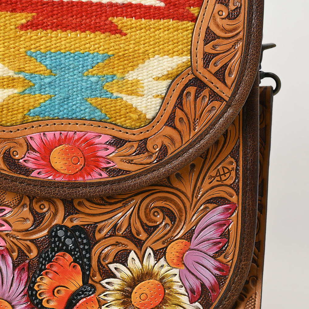 ADBG1177 American Darling Hand Tooled Saddle Blanket Crossbody | Hand Painted Floral Bag