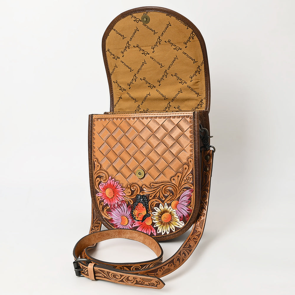 ADBG1177 American Darling Hand Tooled Saddle Blanket Crossbody | Hand Painted Floral Bag
