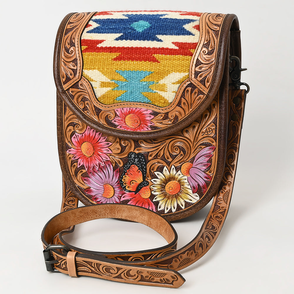 ADBG1177 American Darling Hand Tooled Saddle Blanket Crossbody | Hand Painted Floral Bag
