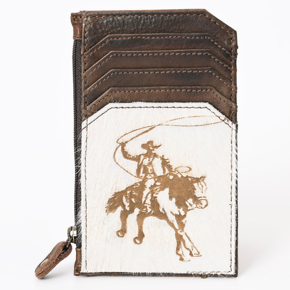 ADCCM101 Cowhide Leather Card Holder - Engraved Western Leather Slim Wallet