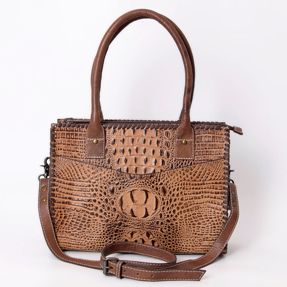 ADBG886 American Darling Crocodile Embossed Leather Tote Bag with Braided Detailing