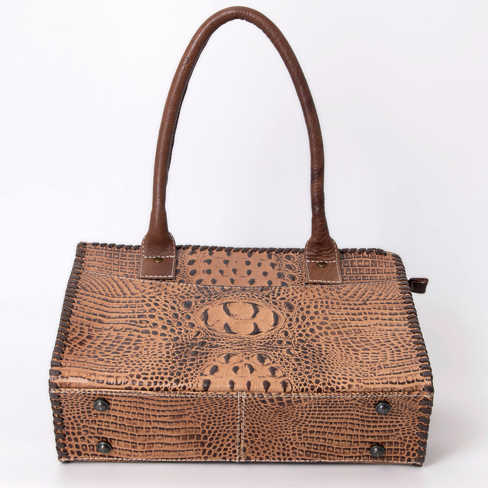 ADBG886 American Darling Crocodile Embossed Leather Tote Bag with Braided Detailing