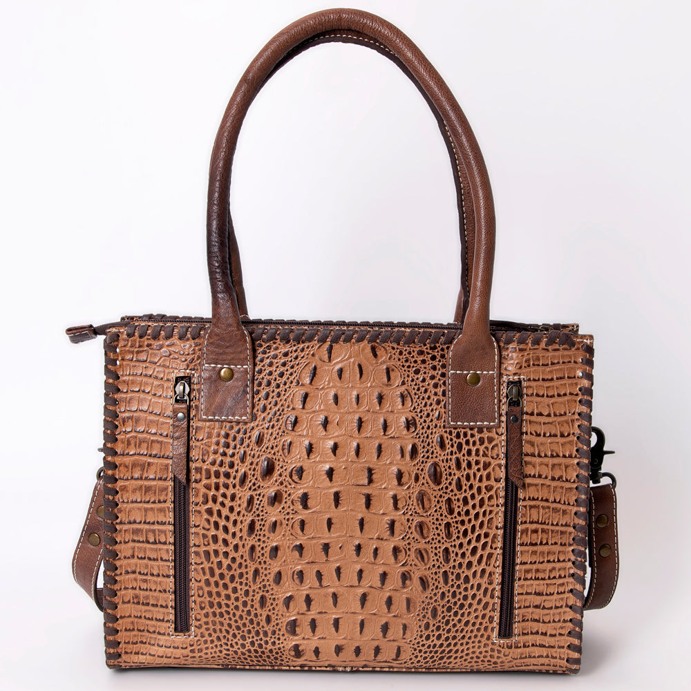 ADBG886 American Darling Crocodile Embossed Leather Tote Bag with Braided Detailing