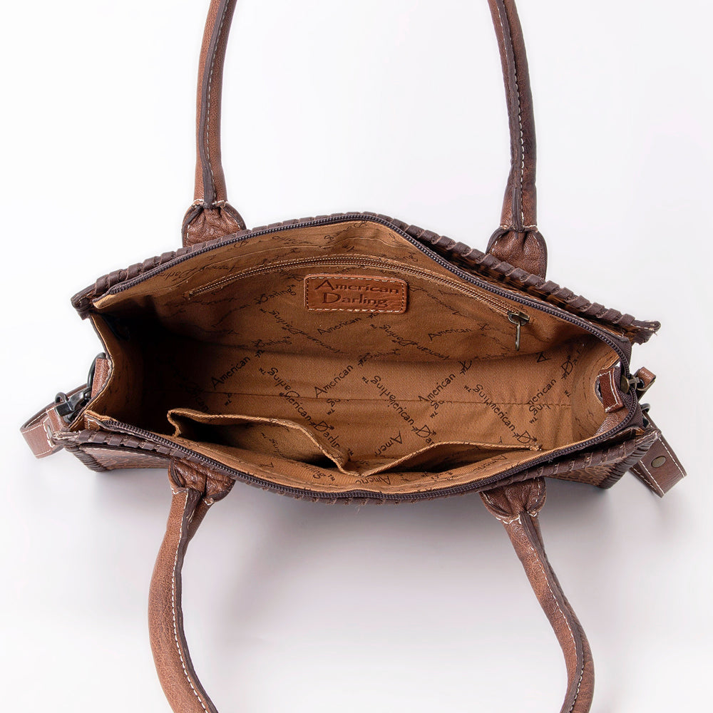 ADBG886 American Darling Crocodile Embossed Leather Tote Bag with Braided Detailing