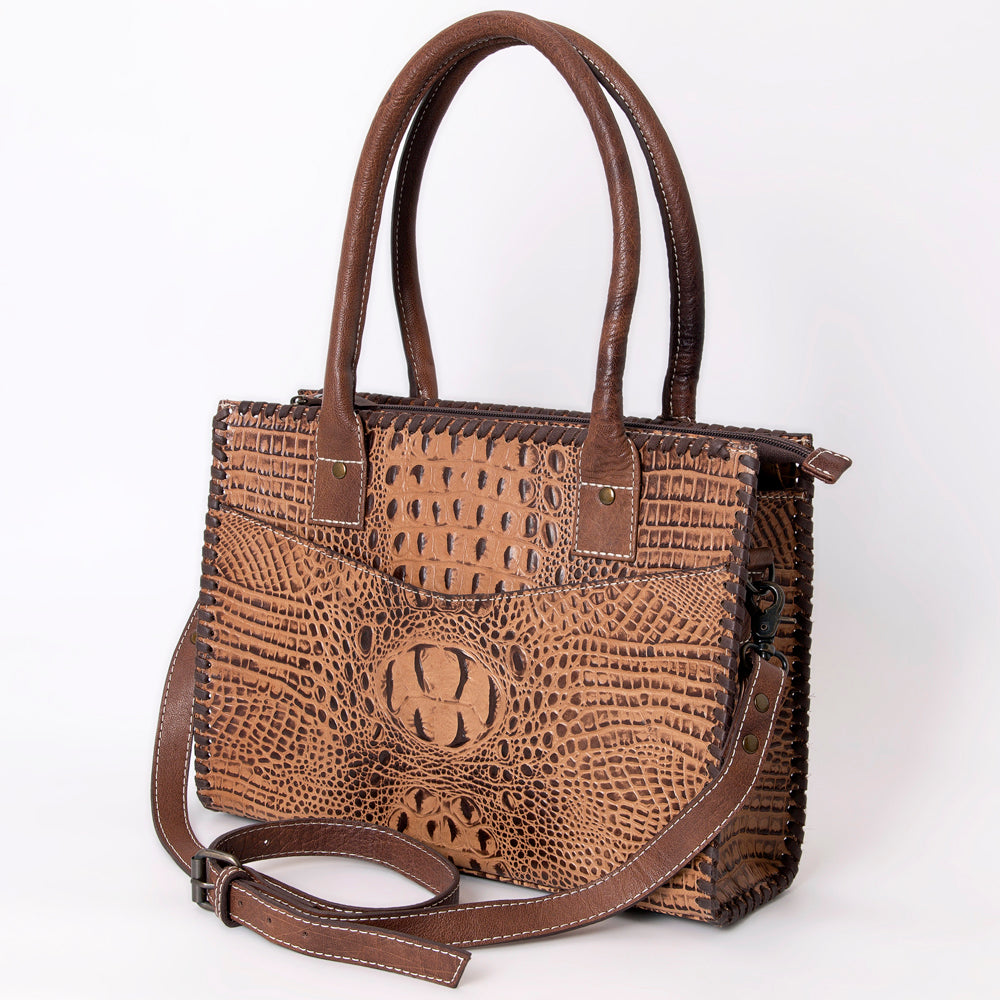 ADBG886 American Darling Crocodile Embossed Leather Tote Bag with Braided Detailing