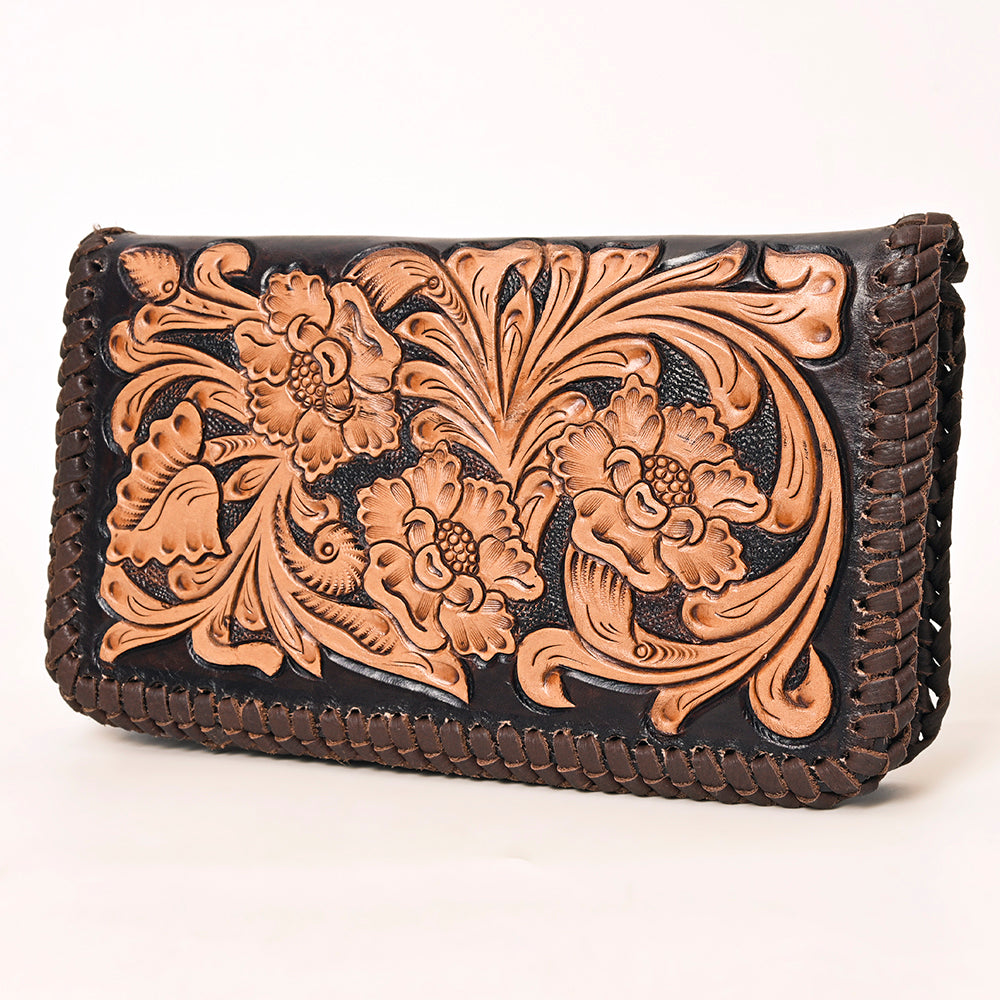 ADBGA354 American Darling Handcrafted Floral Tooled Leather Whipstitched Clutch