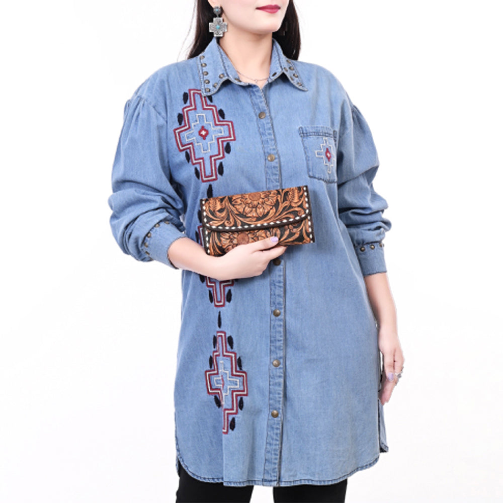 LC-ADBGA363 Wallet Hand Tooled Genuine Western Leather Women Bag