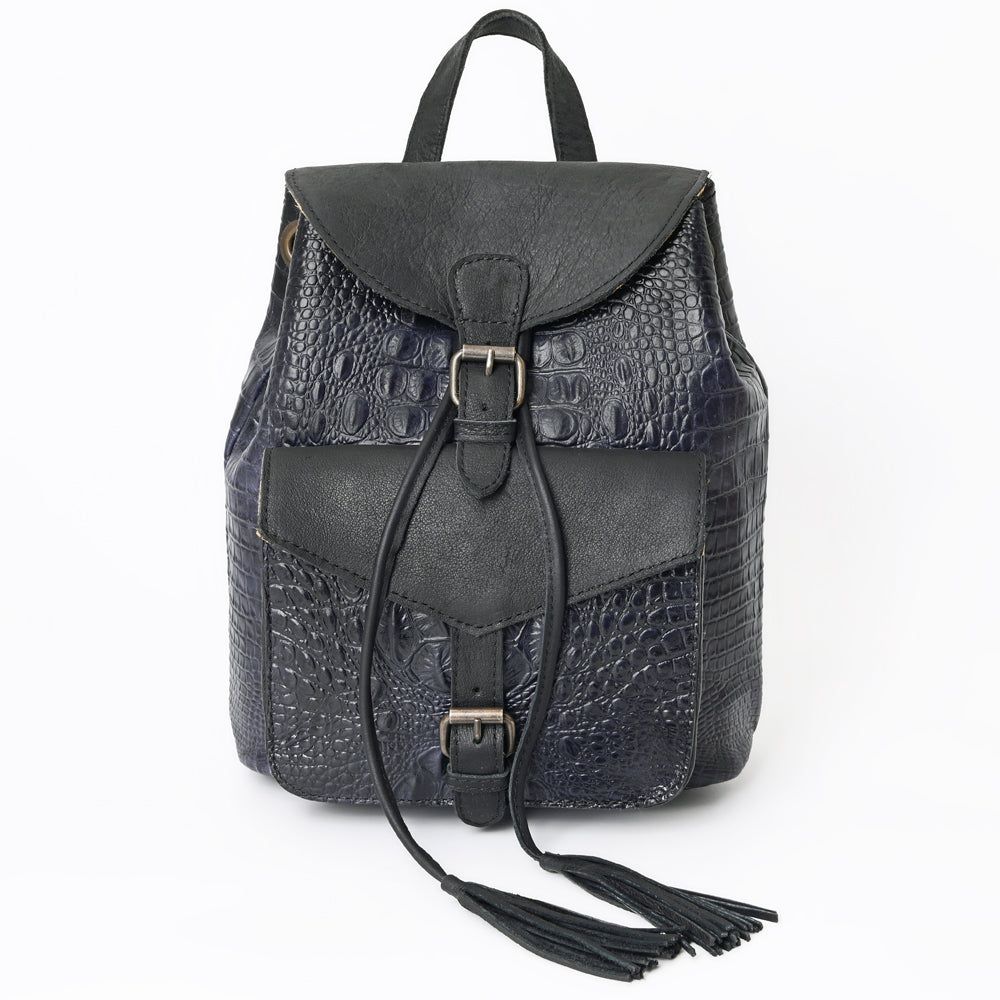 ADBG1179B American Darling Crocodile Embossed Leather Backpack | Western Flap Closure Bag