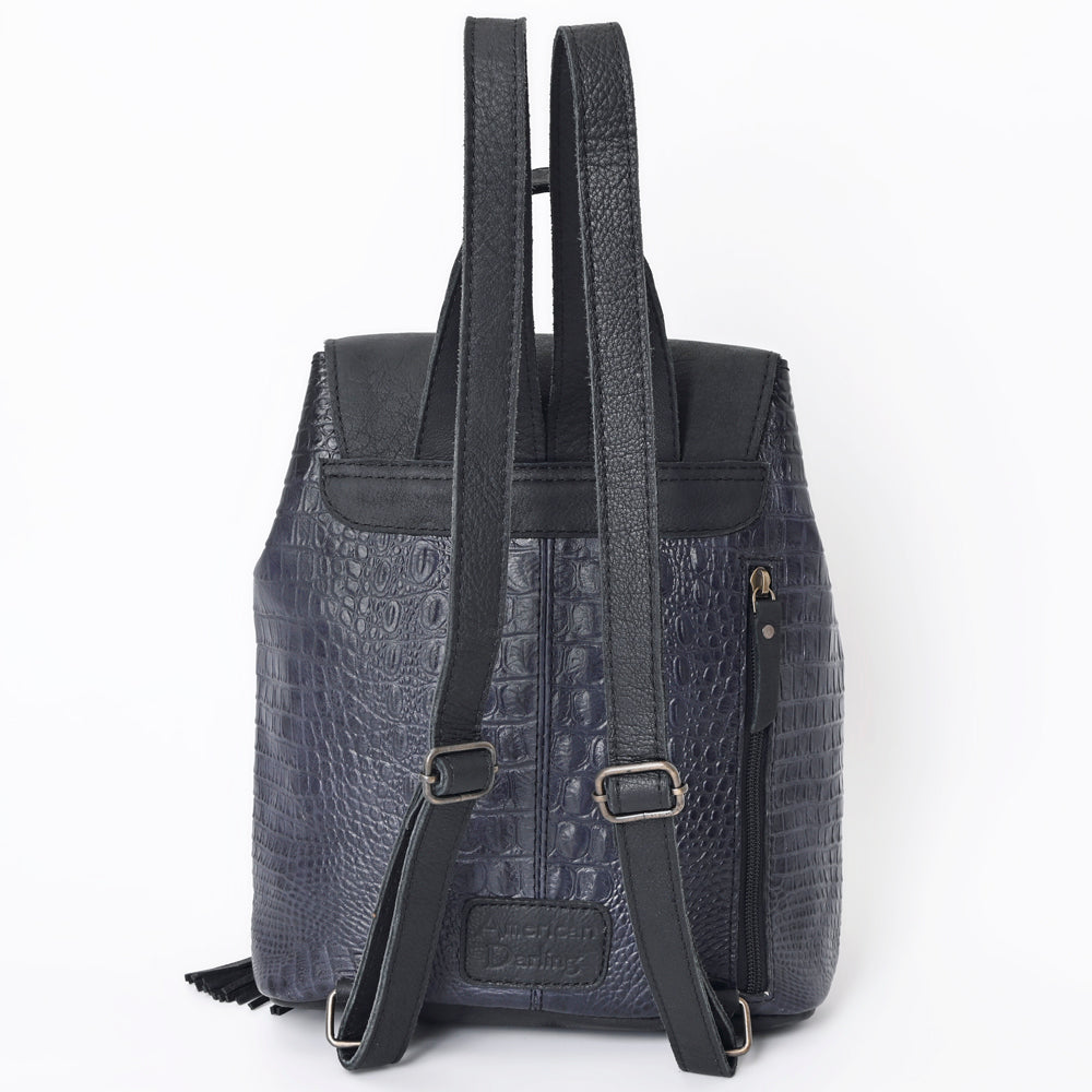 ADBG1179B American Darling Crocodile Embossed Leather Backpack | Western Flap Closure Bag