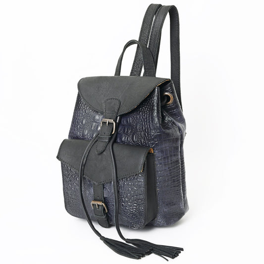 ADBG1179B American Darling Crocodile Embossed Leather Backpack | Western Flap Closure Bag