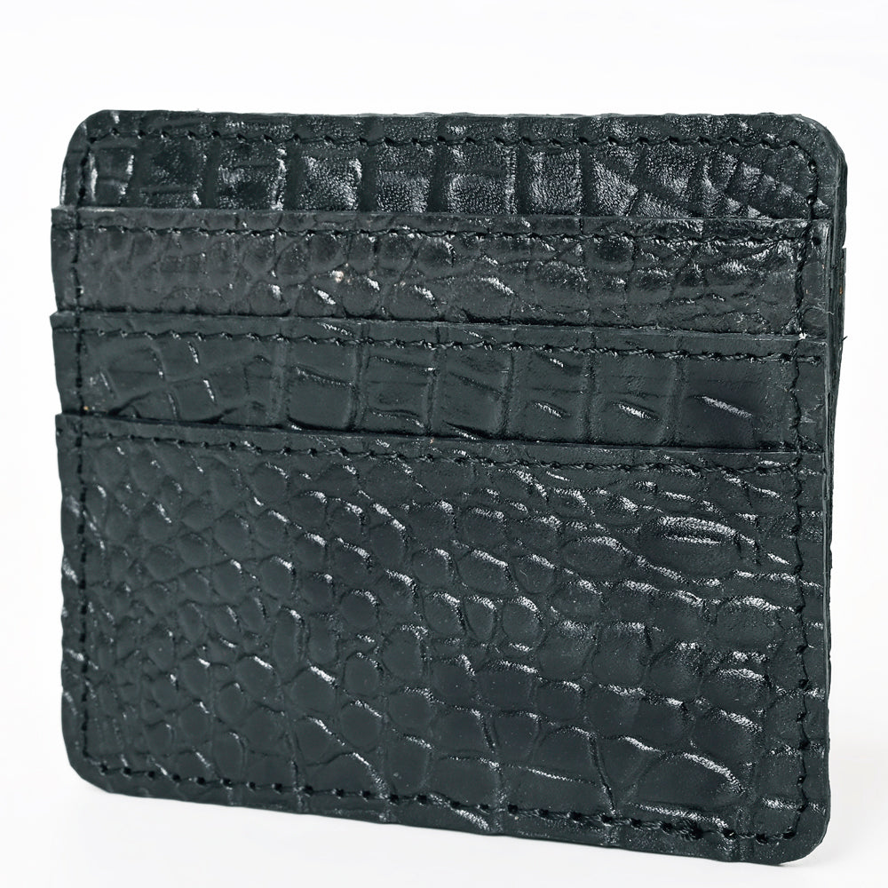 ADBG1181B American Darling Crocodile Embossed Leather Card Holder | Slim Western Wallet