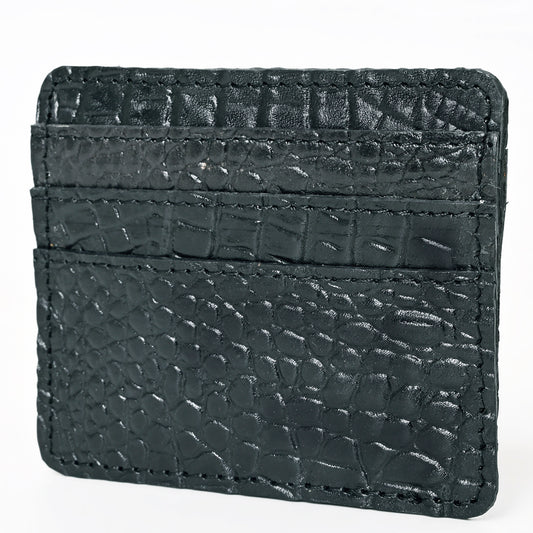 ADBG1181B American Darling Crocodile Embossed Leather Card Holder | Slim Western Wallet