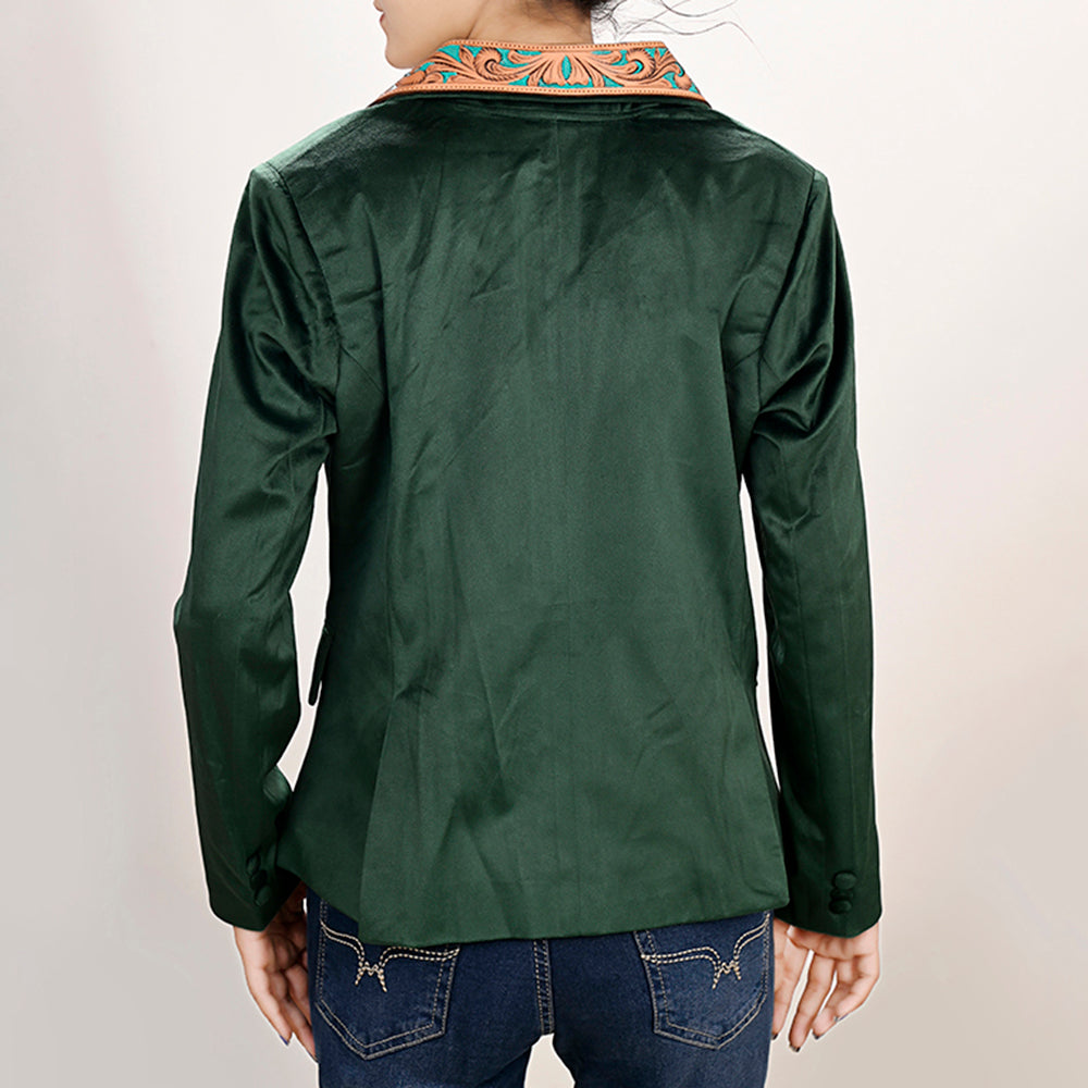 LC-ADBZ024 Genuine leather Hand tooled Women Fabric Blazer dress jacket