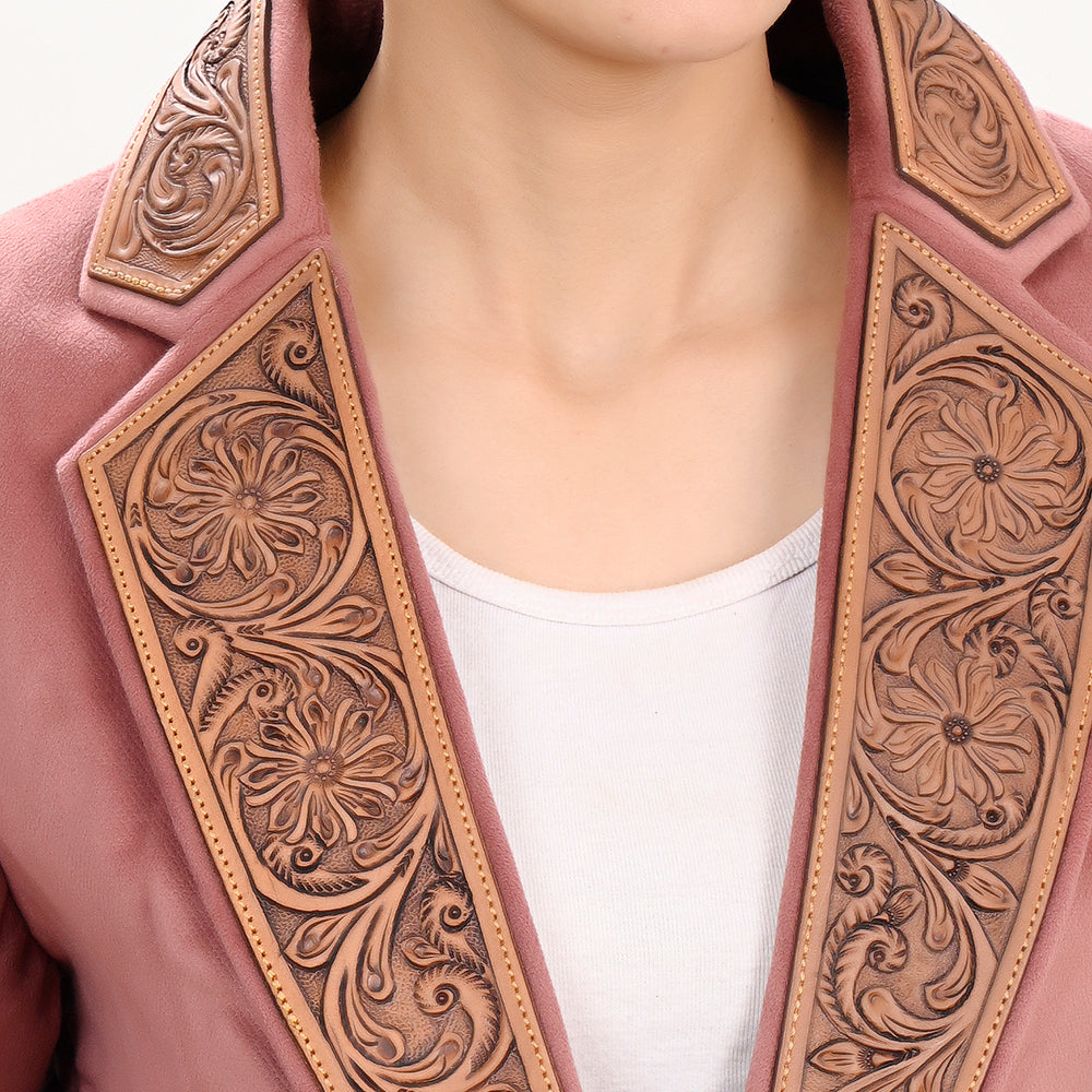 LC-ADBZ025 Genuine leather Hand tooled Women Fabric Blazer dress jacket