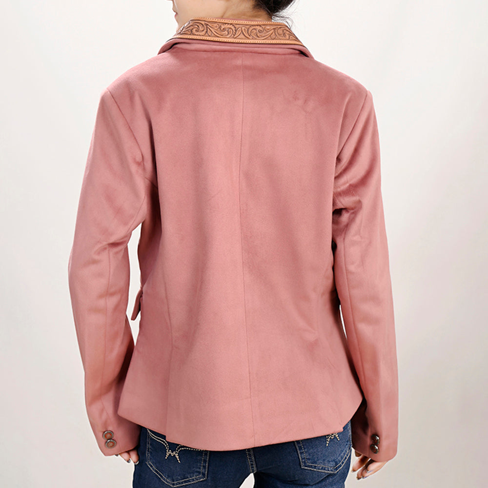 LC-ADBZ025 Genuine leather Hand tooled Women Fabric Blazer dress jacket